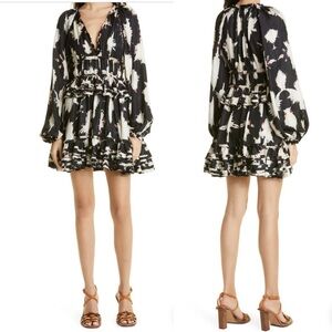 Ulla Johnson Emery Silk Ruffled Dress in‎ Noir Blur NWT